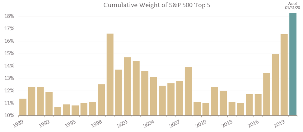 Graph showing cumulative weight of S&P 500 Top 5