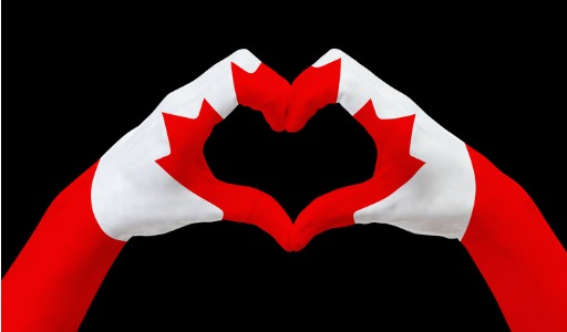 Loving Canadian Currency (hands painted like the Canadian Flag making a heart)